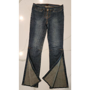 Vintage Y2K Heart Moon Star Low Rise Flare Jeans Side Slits Women's 6